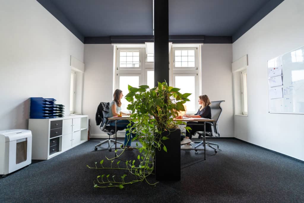 Office picture showing two women working